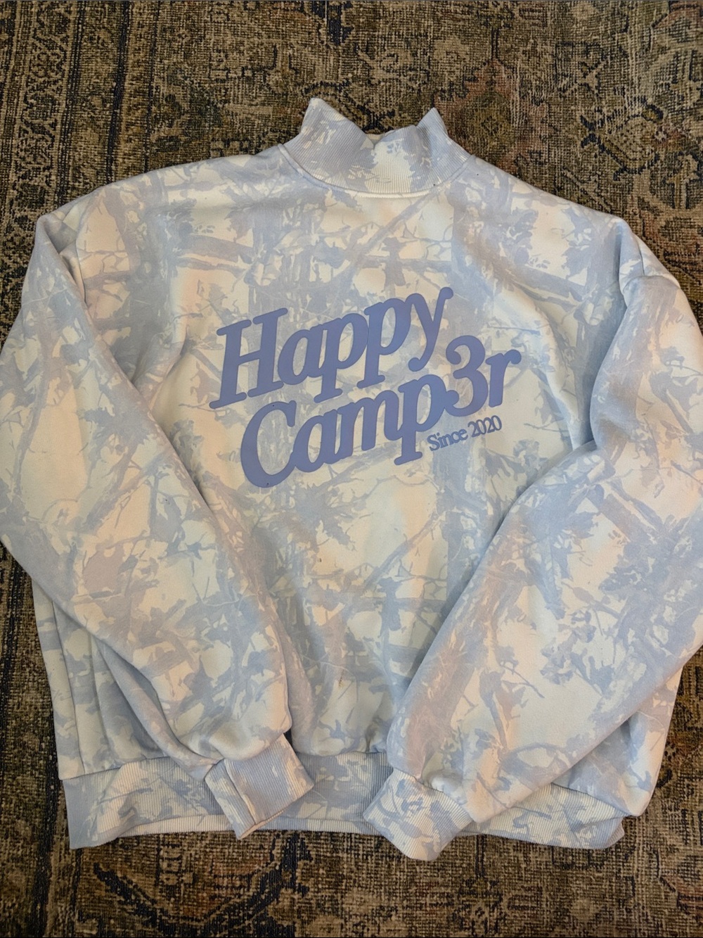 Happy Camper Light Blue Tie-Dye Mockneck Sweater